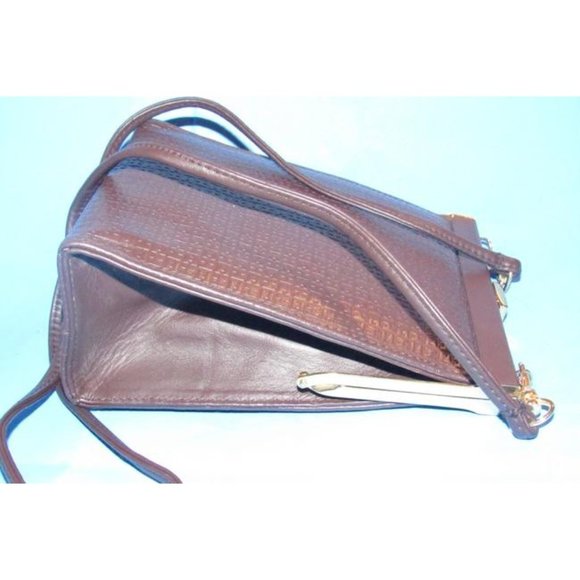 Halston Vintage Brown 2-Way Hinged Closure Shoulder Bag Embossed H Logo Print - Picture 5 of 12